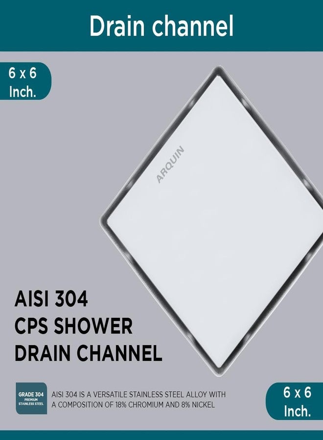 ARQUIN مصارف أرضية ARQUIN ARQUIN للبلاط، مقاس 6×6 بوصة، مصنوعة من الفولاذ المقاوم للصدأ عيار 304، مصارف حمام غير مرئية، مصارف أرضية شبكية مع مصيدة للصراصير | مصارف مربعة للحمامات، سمك 1 مم - Image 5